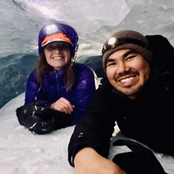 Daniel Barbero and Jessica Young in a glacial cave