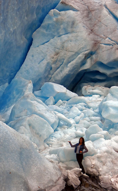 Student infront of a glacier in Alaska