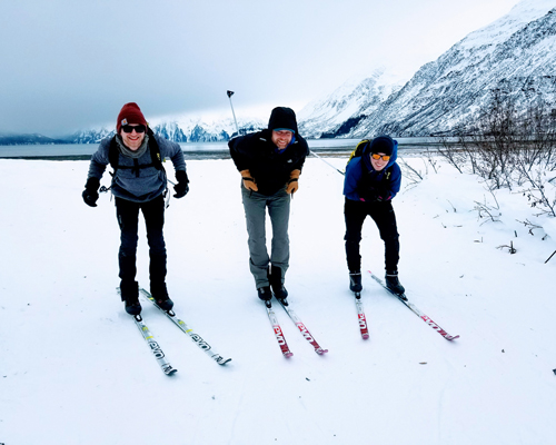 Prince William Sound College students cross-country skiing