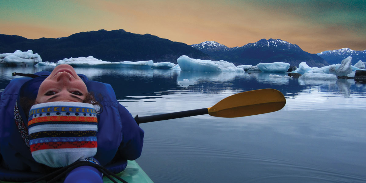 Student kayaking on Prince William Sound