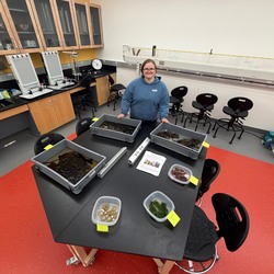 Woman at science demonstration.