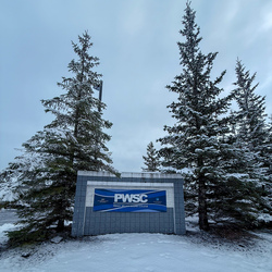 Some trees and our college sign. 
