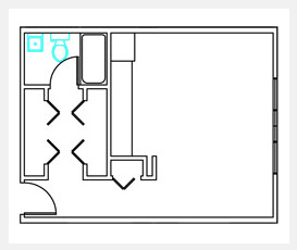 Studio apartment floor plan at Prince William Sound College in Valdez, Alaska