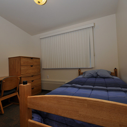 bedroom of student apartment at Prince William Sound College in Valdez, Alaska.